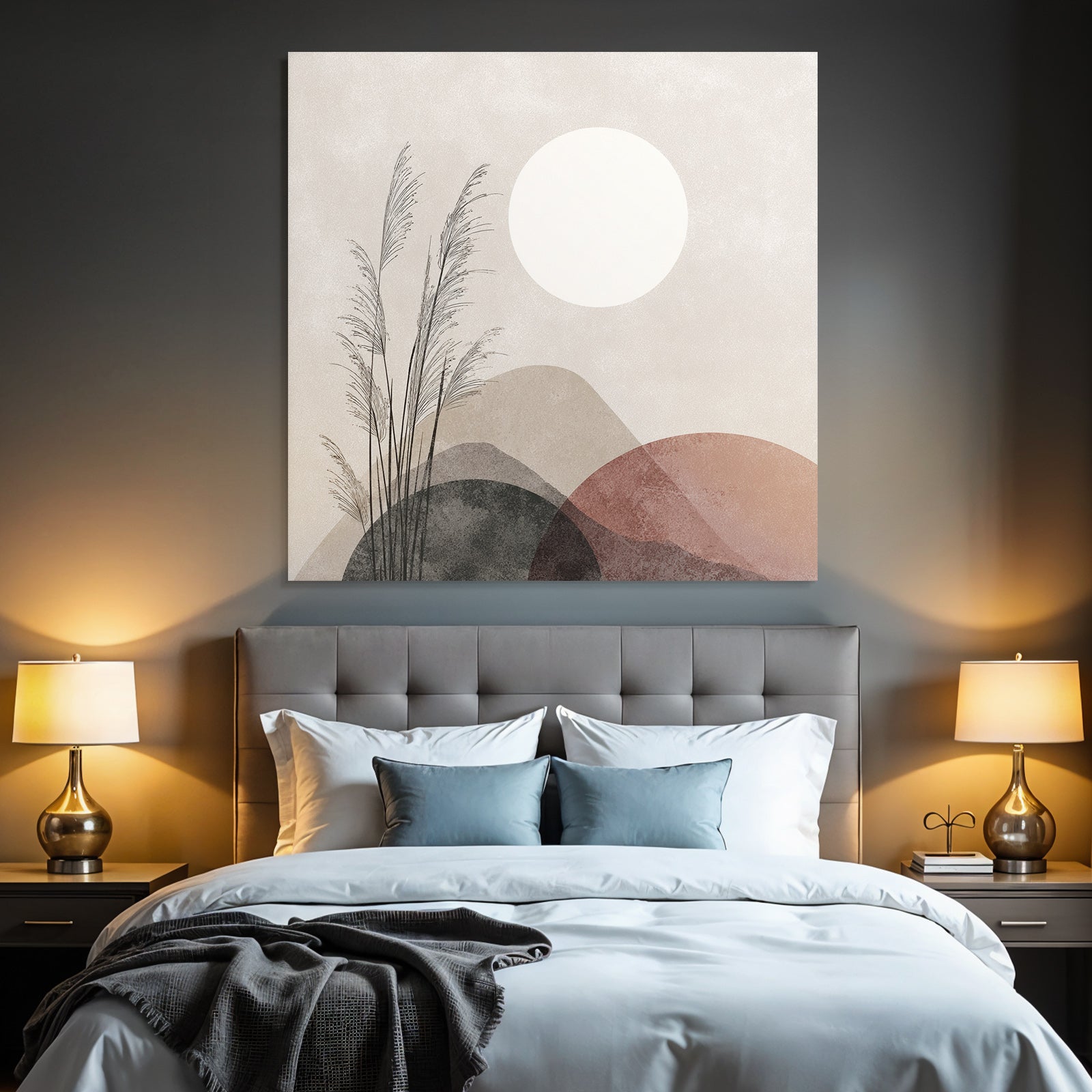 Abstract Illustration Of Natural Elements With Grass And Sun Shapes In Soft Color