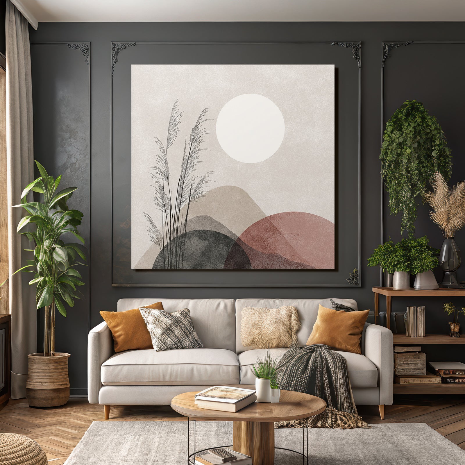 Abstract Illustration Of Natural Elements With Grass And Sun Shapes In Soft Color