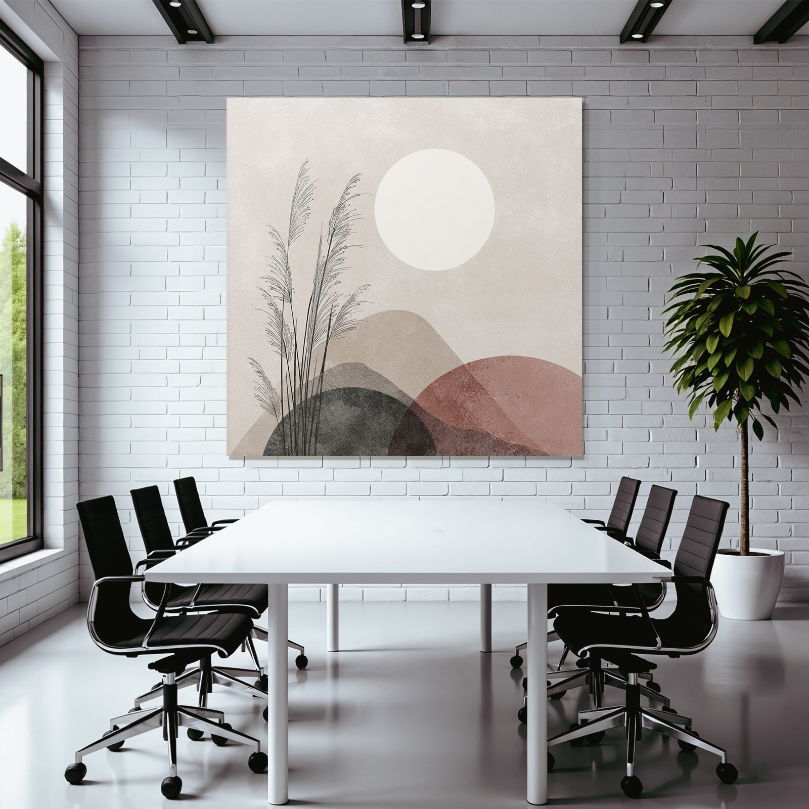 Abstract Illustration Of Natural Elements With Grass And Sun Shapes In Soft Color