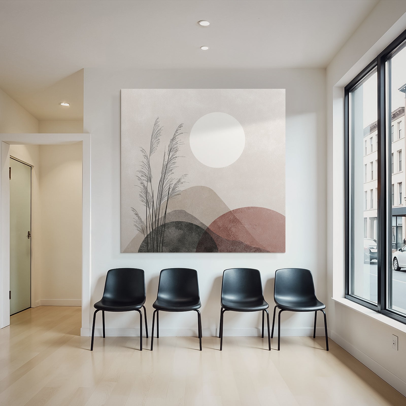 Abstract Illustration Of Natural Elements With Grass And Sun Shapes In Soft Color