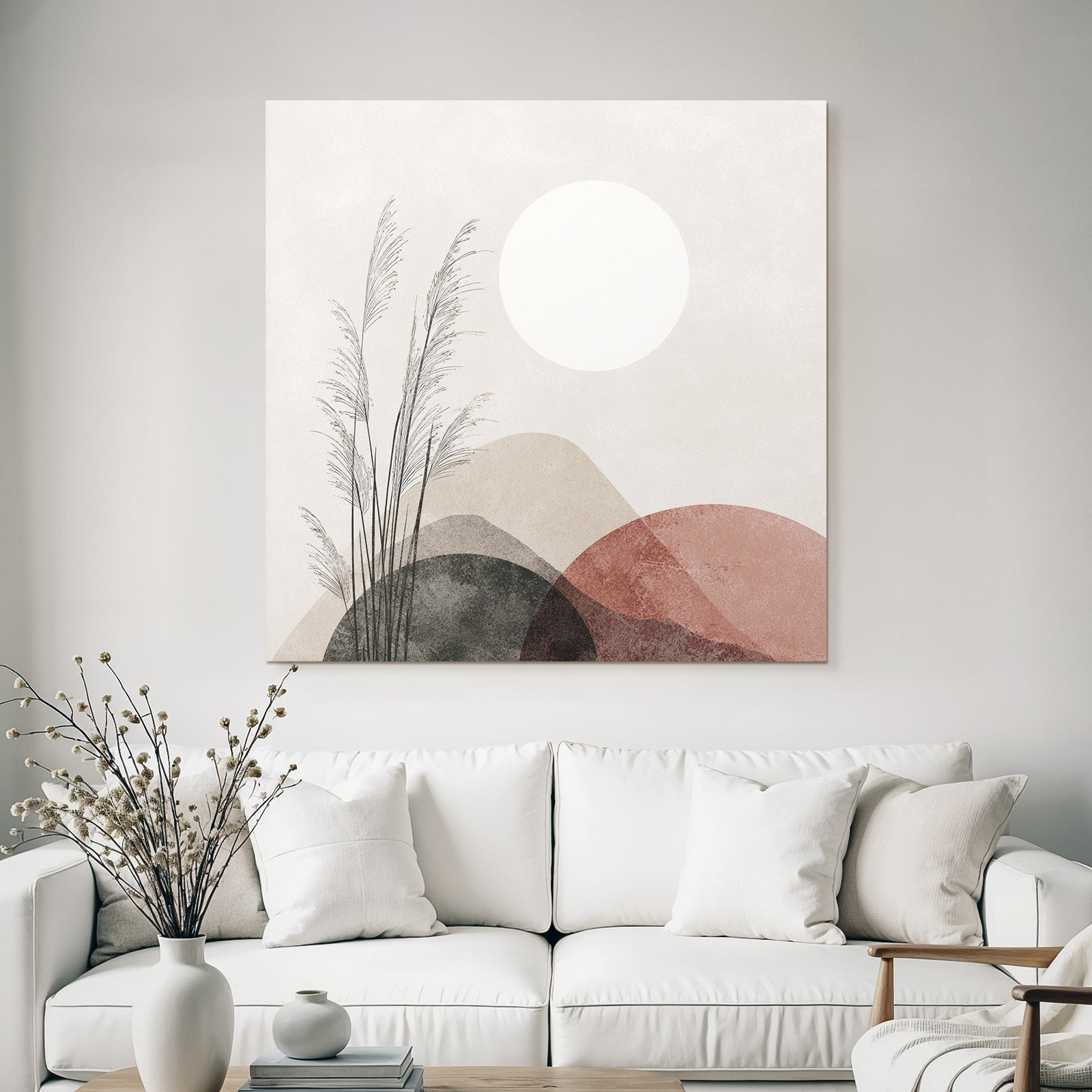 Abstract Illustration Of Natural Elements With Grass And Sun Shapes In Soft Color