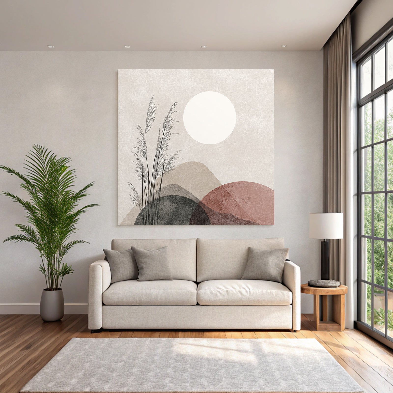 Abstract Illustration Of Natural Elements With Grass And Sun Shapes In Soft Color