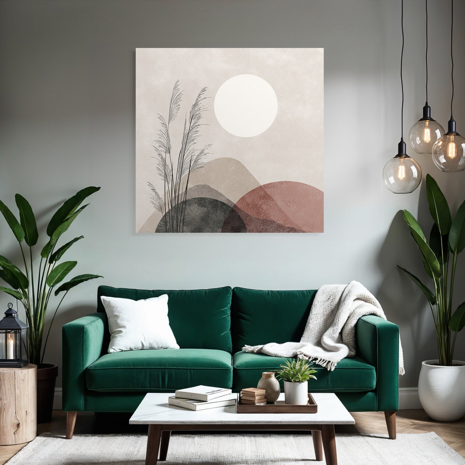 Abstract Illustration Of Natural Elements With Grass And Sun Shapes In Soft Color