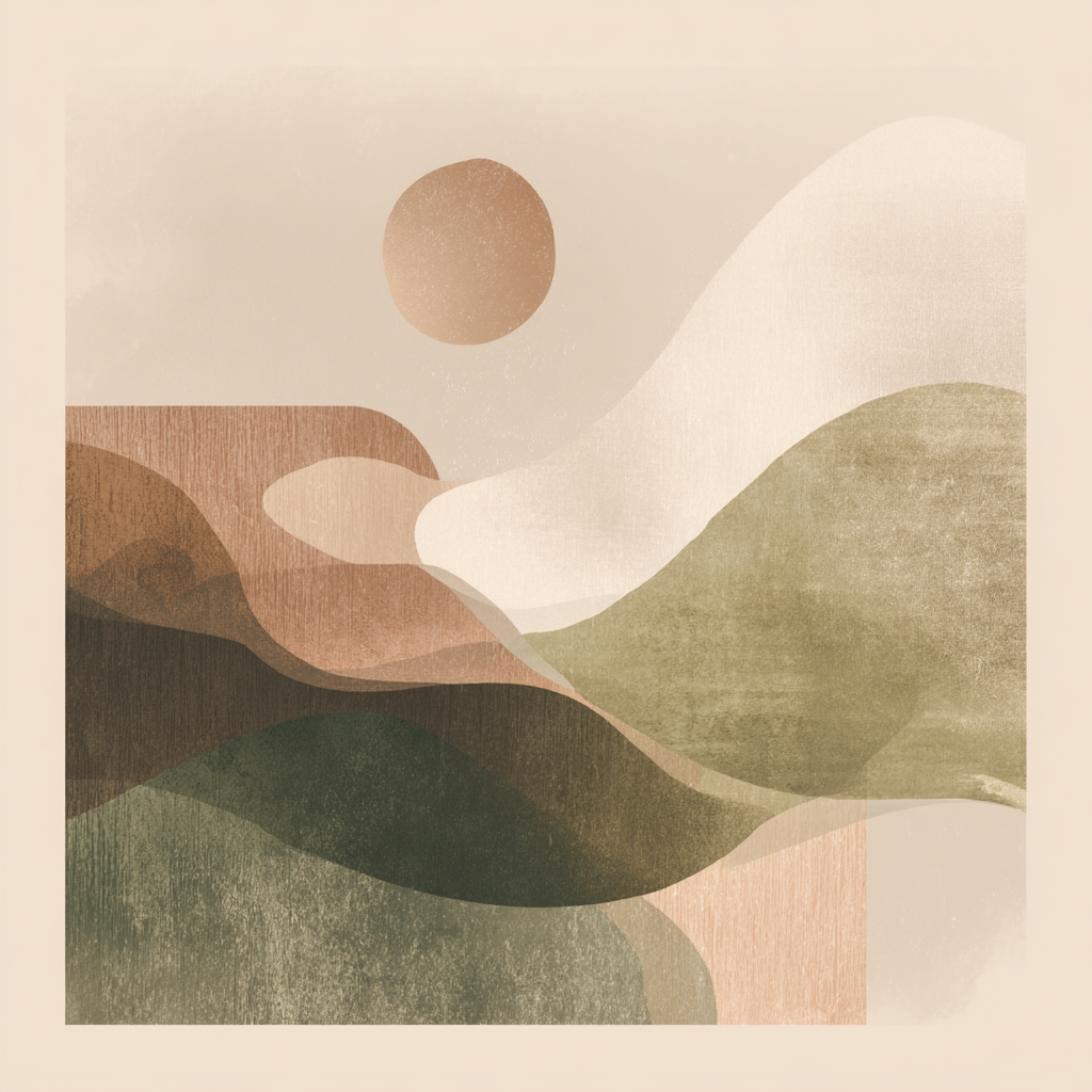 Abstract Illustration Organic Shapes Earthy Tones Serene Landscape | Japandi | Einrichtungsstile