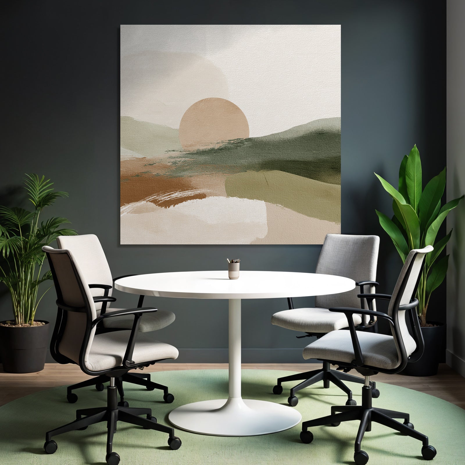 Abstract Landscape Sun Earthy Tones Muted Greens Digital Artwork