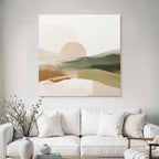 Abstract Landscape Sun Earthy Tones Muted Greens Digital Artwork