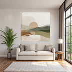 Abstract Landscape Sun Earthy Tones Muted Greens Digital Artwork