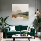 Abstract Landscape Sun Earthy Tones Muted Greens Digital Artwork