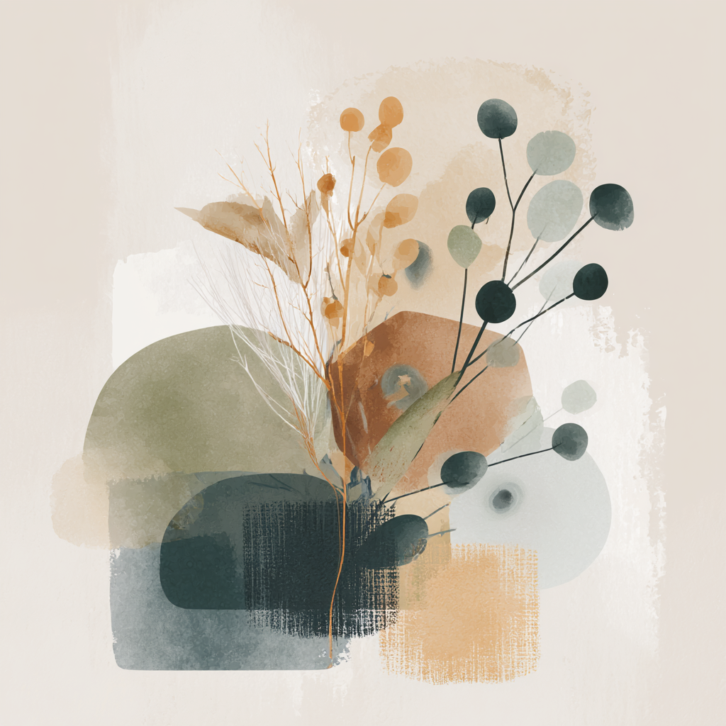 Abstract Organic Shapes Plant Motifs Muted Colors | Japandi | Einrichtungsstile