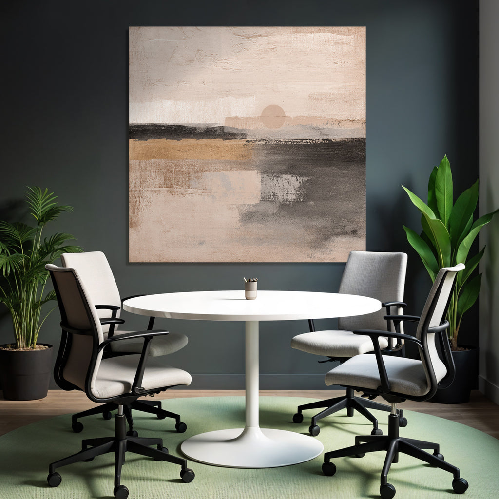 Abstract Painting Beige Gray Earthy Tones Horizon Circular Sun Element