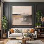 Abstract Painting Beige Gray Earthy Tones Horizon Circular Sun Element