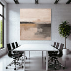 Abstract Painting Beige Gray Earthy Tones Horizon Circular Sun Element