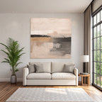 Abstract Painting Beige Gray Earthy Tones Horizon Circular Sun Element