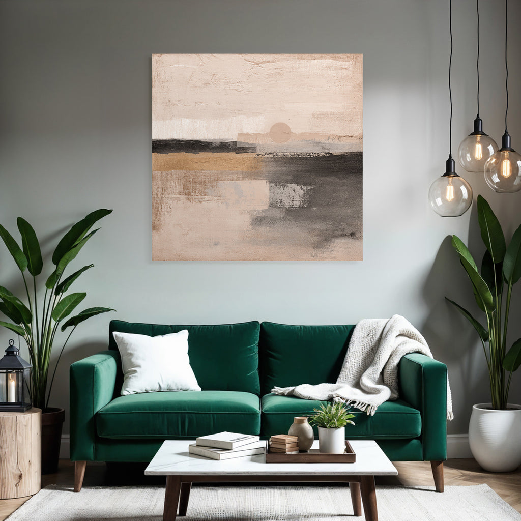 Abstract Painting Beige Gray Earthy Tones Horizon Circular Sun Element