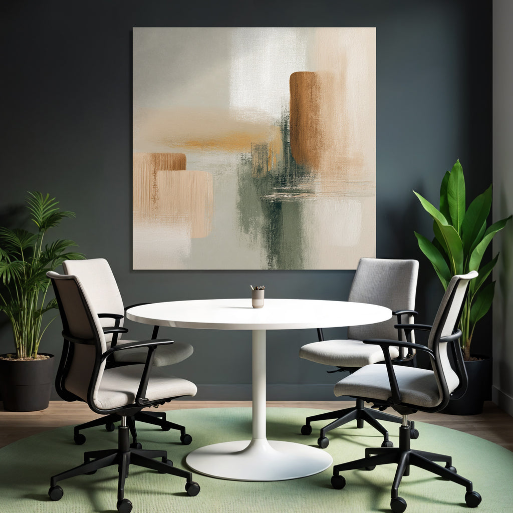 Abstract Painting Soft Muted Colors Beige Brown Green Layered Effect