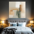 Abstract Painting Soft Muted Colors Beige Brown Green Layered Effect