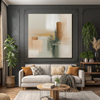 Abstract Painting Soft Muted Colors Beige Brown Green Layered Effect