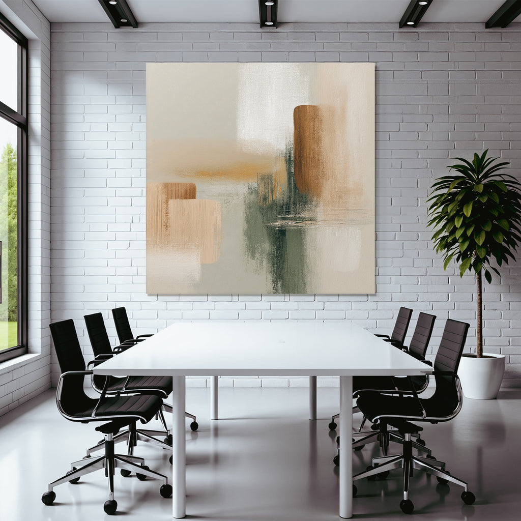 Abstract Painting Soft Muted Colors Beige Brown Green Layered Effect