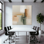 Abstract Painting Soft Muted Colors Beige Brown Green Layered Effect