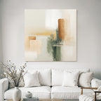 Abstract Painting Soft Muted Colors Beige Brown Green Layered Effect