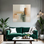 Abstract Painting Soft Muted Colors Beige Brown Green Layered Effect