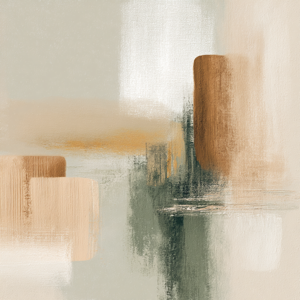 Abstract Painting Soft Muted Colors Beige Brown Green Layered Effect | Japandi | Einrichtungsstile