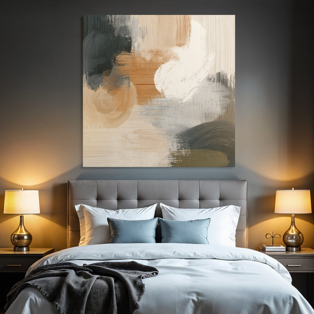 Abstract Painting Textured Circular Forms Earthy Tones