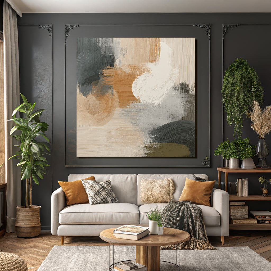 Abstract Painting Textured Circular Forms Earthy Tones