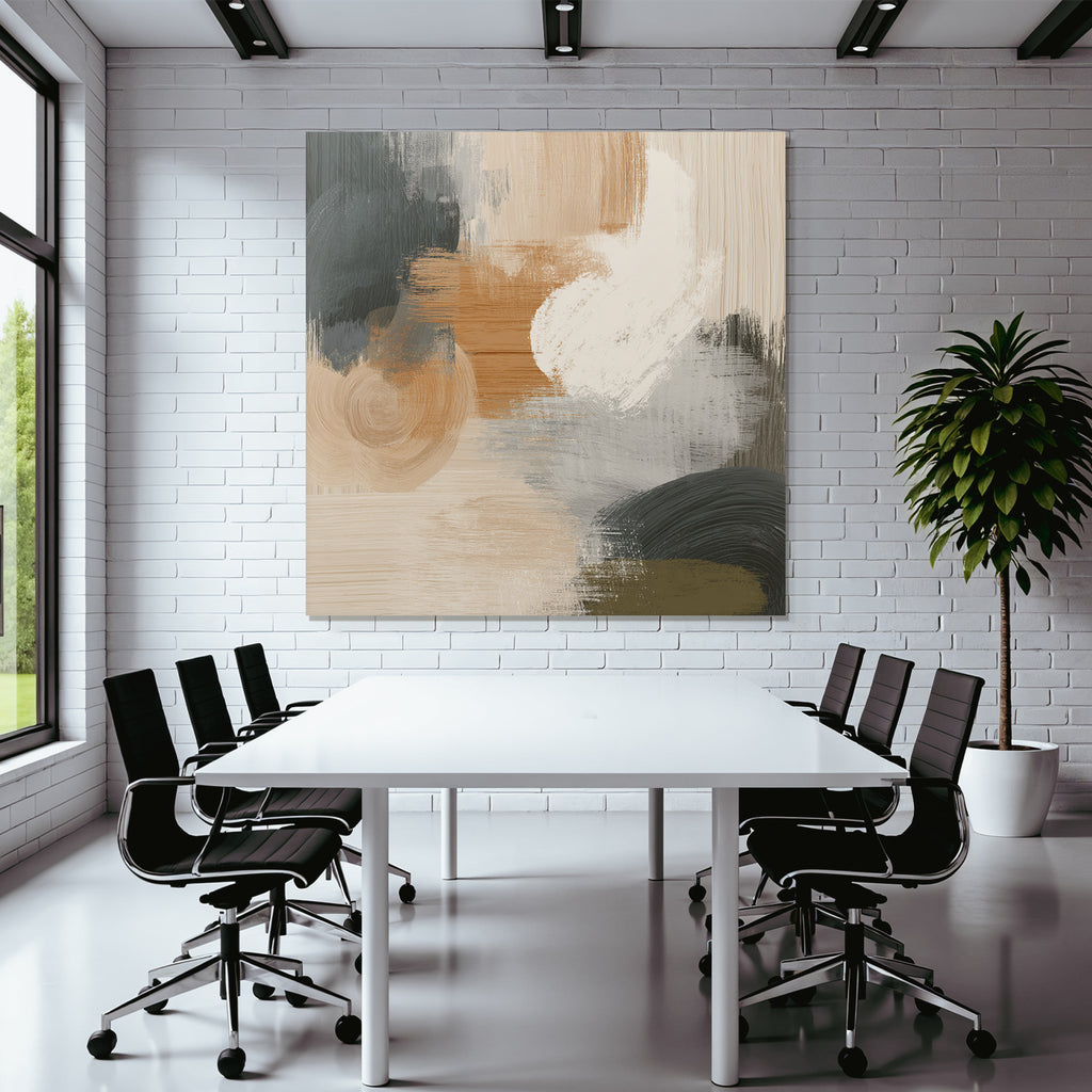 Abstract Painting Textured Circular Forms Earthy Tones