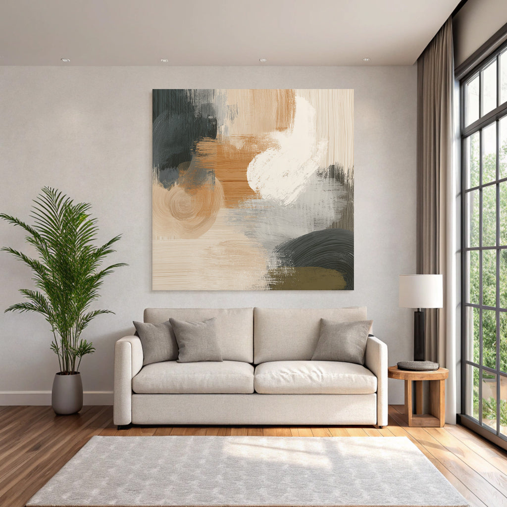 Abstract Painting Textured Circular Forms Earthy Tones
