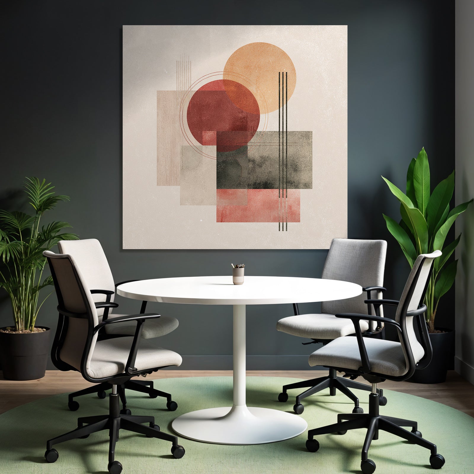Abstract composition Geometric shapes Circles Rectangles Muted colors