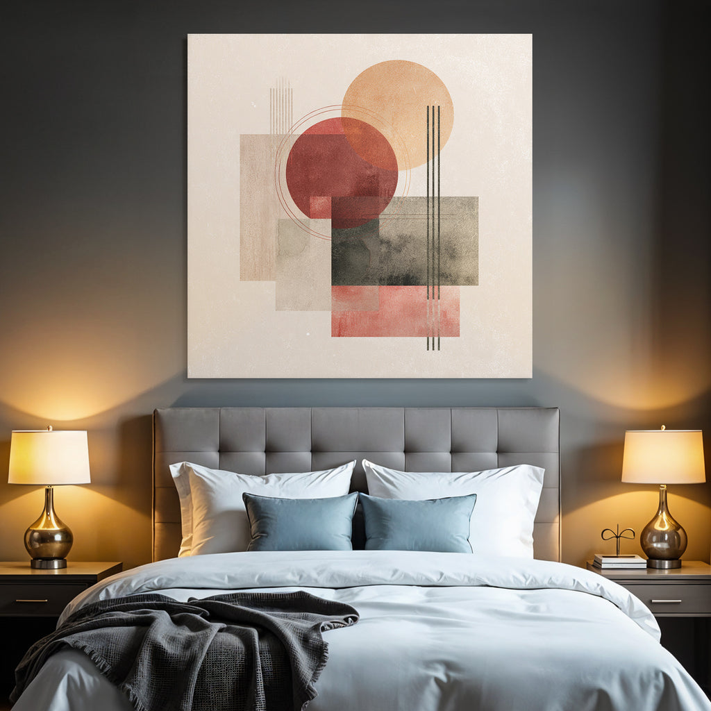 Abstract composition Geometric shapes Circles Rectangles Muted colors