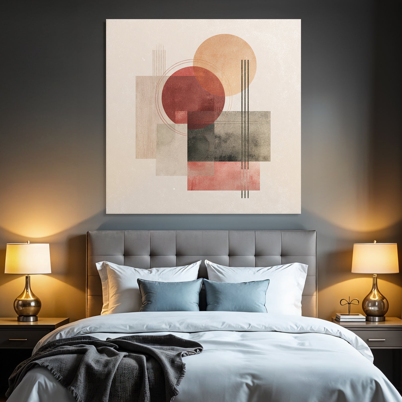 Abstract composition Geometric shapes Circles Rectangles Muted colors