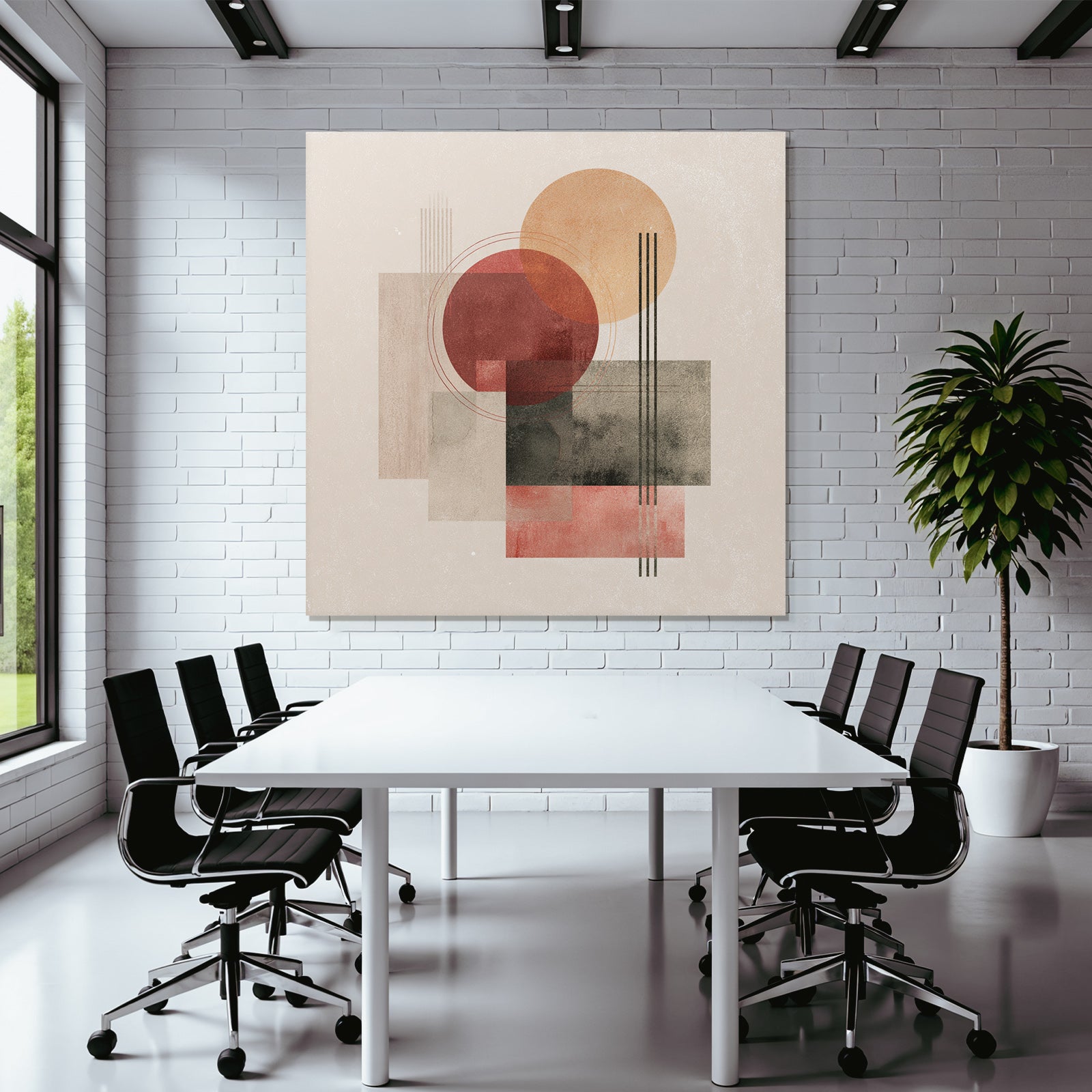 Abstract composition Geometric shapes Circles Rectangles Muted colors