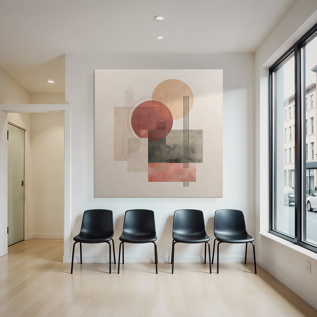 Abstract composition Geometric shapes Circles Rectangles Muted colors