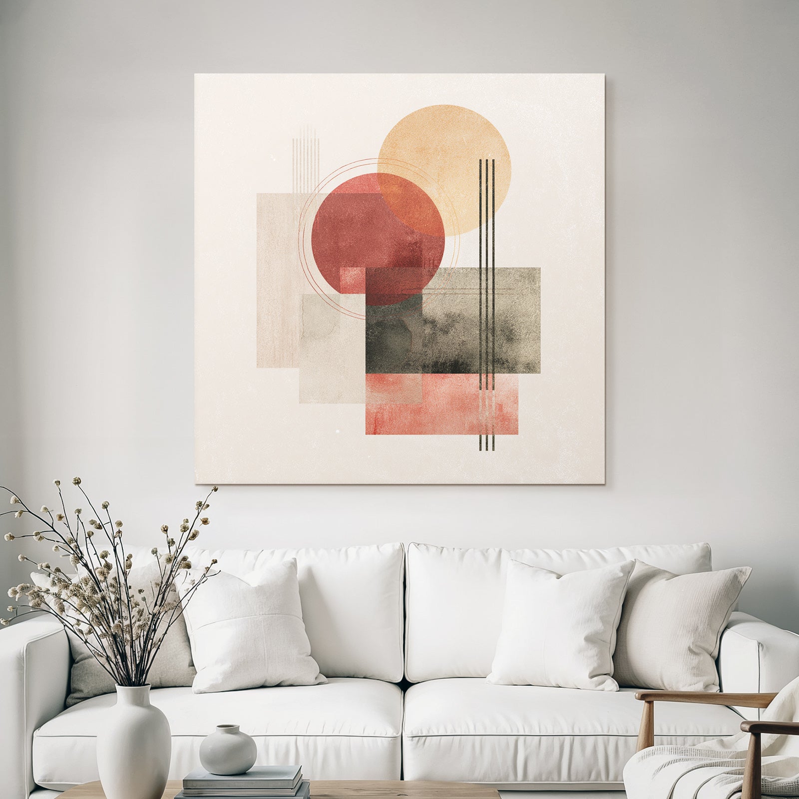 Abstract composition Geometric shapes Circles Rectangles Muted colors