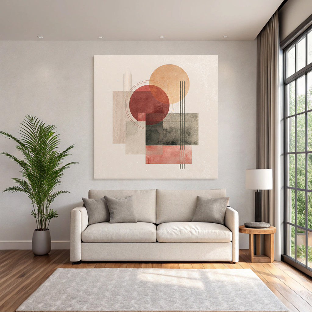 Abstract composition Geometric shapes Circles Rectangles Muted colors
