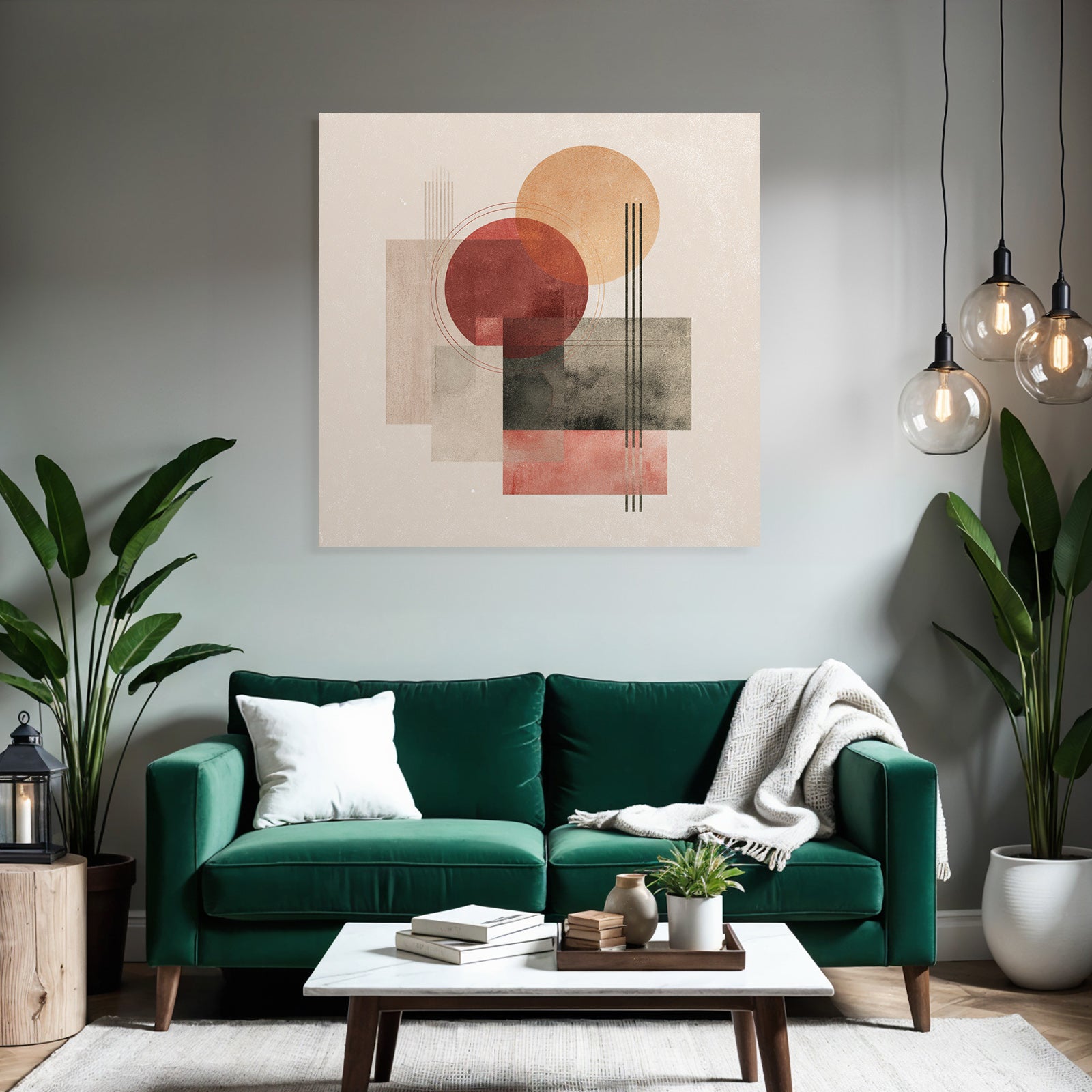 Abstract composition Geometric shapes Circles Rectangles Muted colors