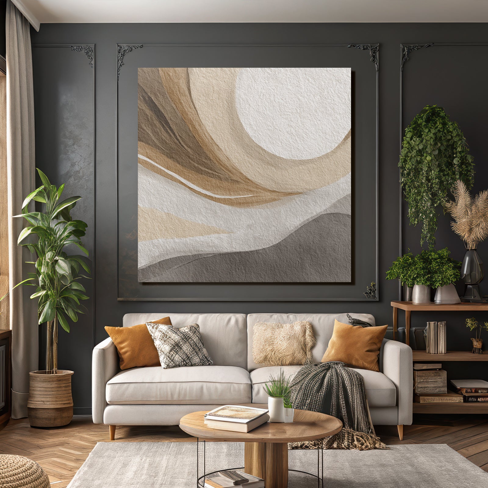 Abstrakte Kunst Fliessende Linien Neutrale Farben Organysche Formen