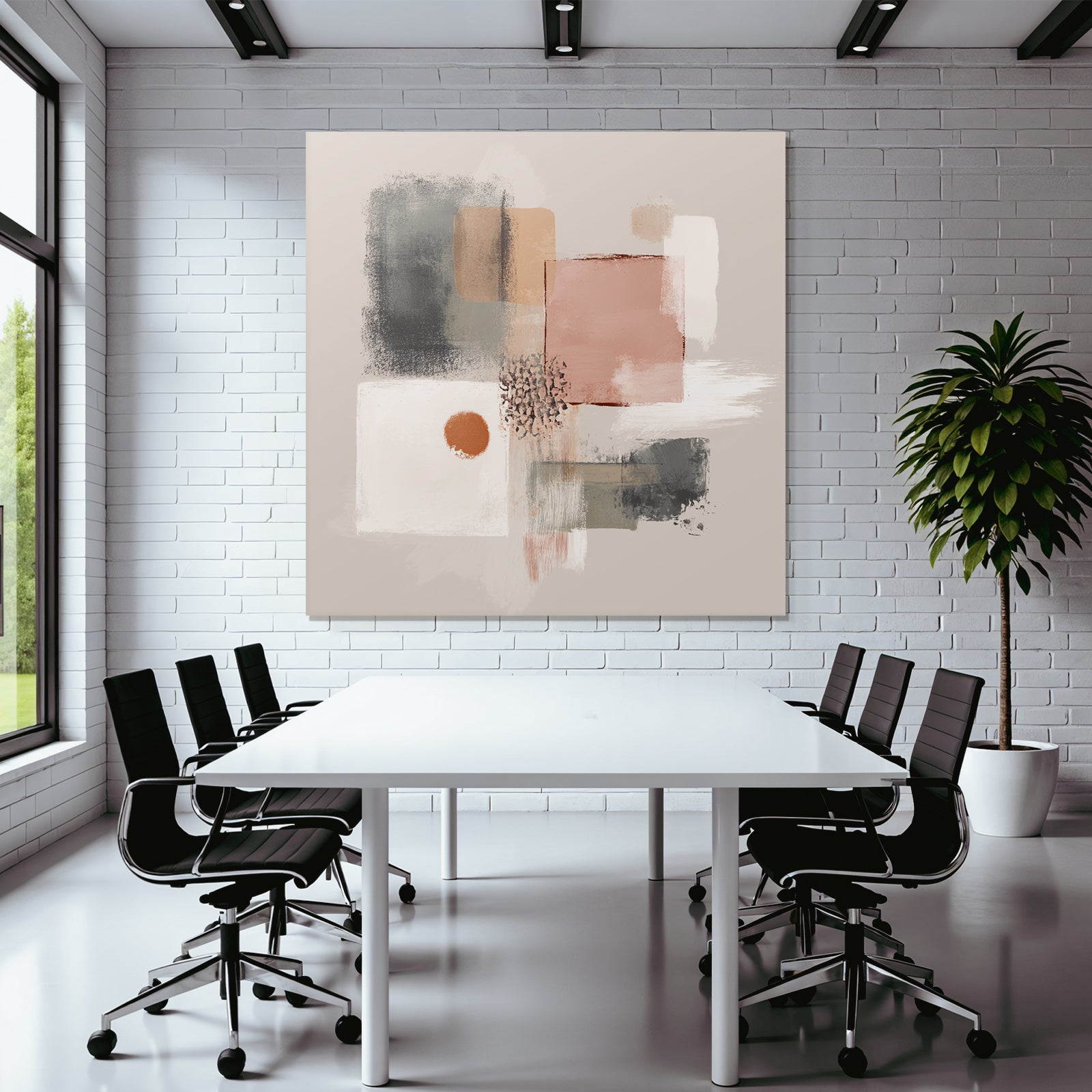 Abstract Art Geometric Shapes Color Blocks Soft Tones Beige Pink Gray