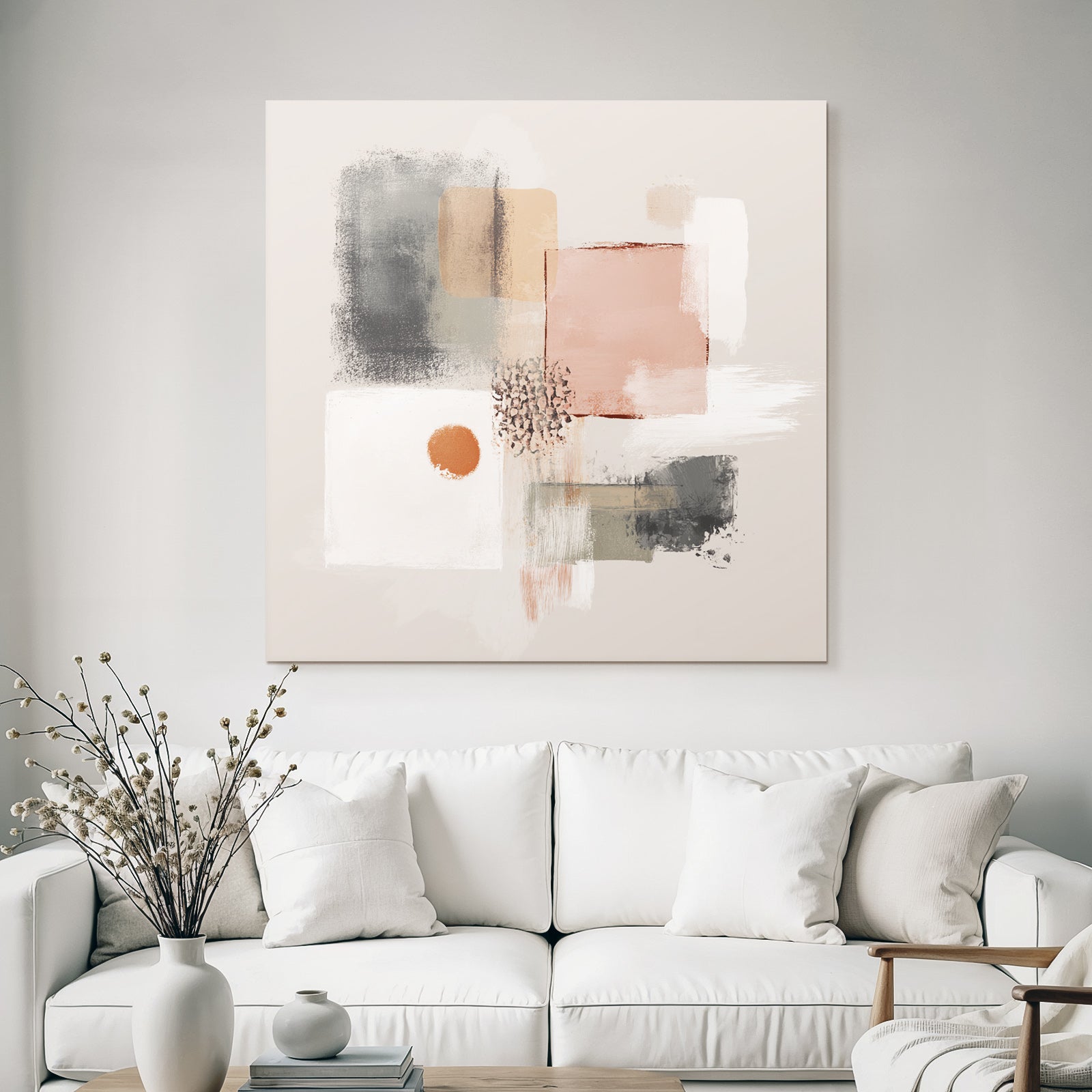 Abstract Art Geometric Shapes Color Blocks Soft Tones Beige Pink Gray