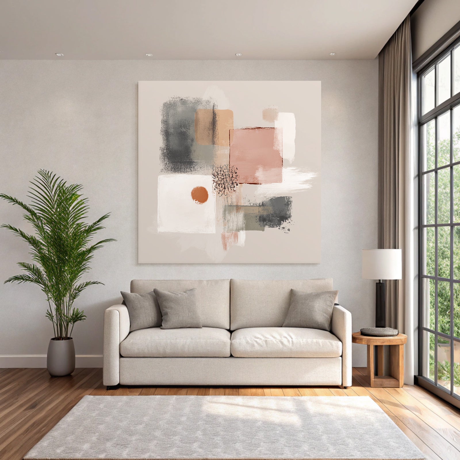 Abstract Art Geometric Shapes Color Blocks Soft Tones Beige Pink Gray