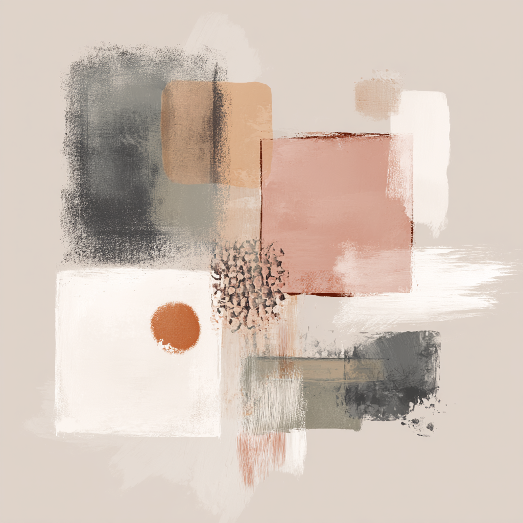 Abstrakte Kunst Geometrische Formen Farbbloecke Sanfte Toene Beige Rosa Grau | Japandi | Einrichtungsstile