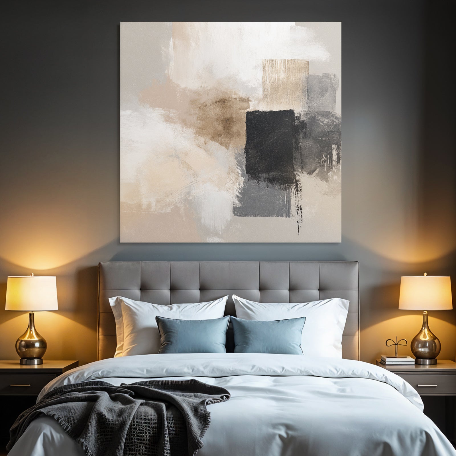 Abstract Art Soft Brush Strokes Neutral Colors Beige Black Gray