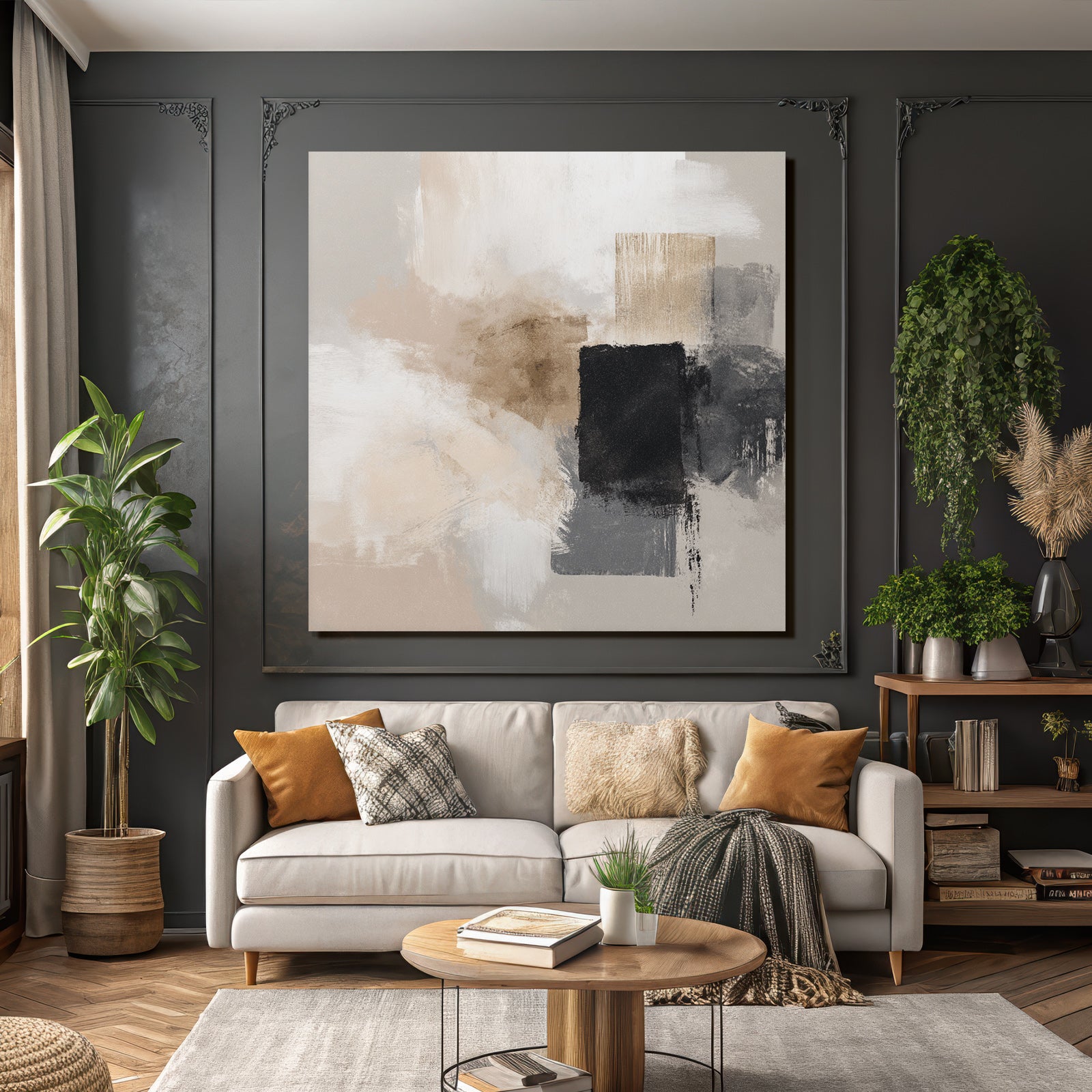 Abstract Art Soft Brush Strokes Neutral Colors Beige Black Gray