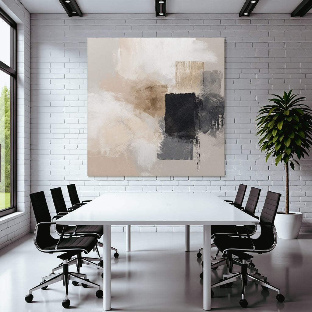 Abstract Art Soft Brush Strokes Neutral Colors Beige Black Gray