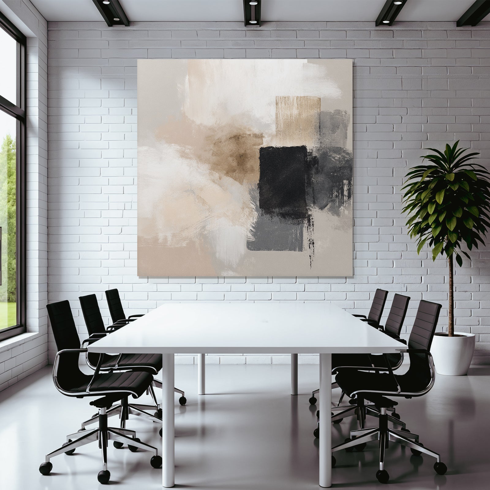 Abstract Art Soft Brush Strokes Neutral Colors Beige Black Gray