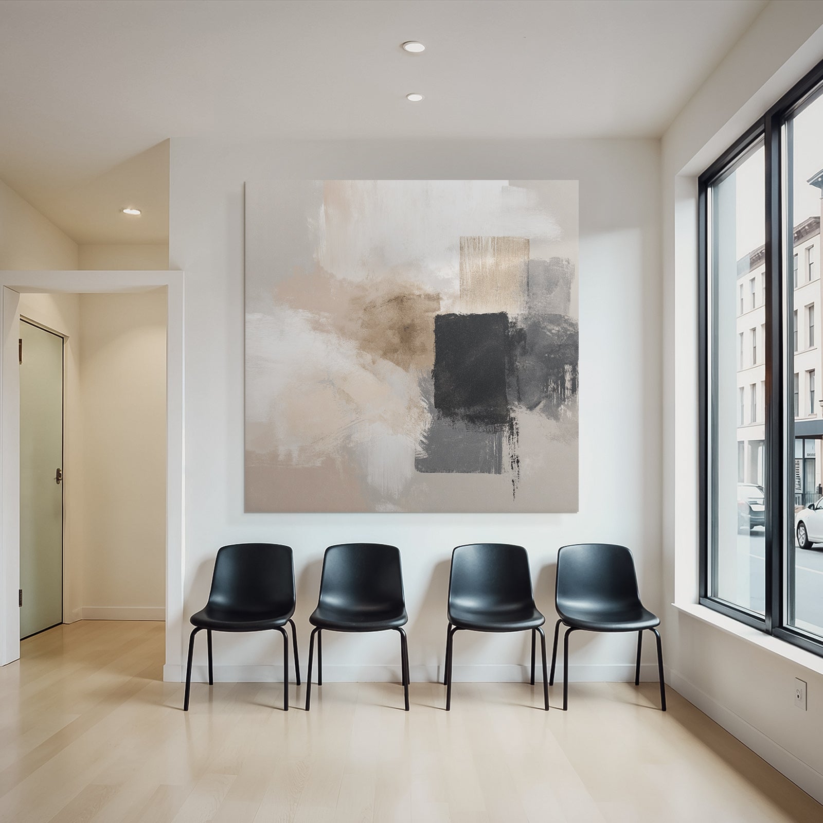 Abstract Art Soft Brush Strokes Neutral Colors Beige Black Gray
