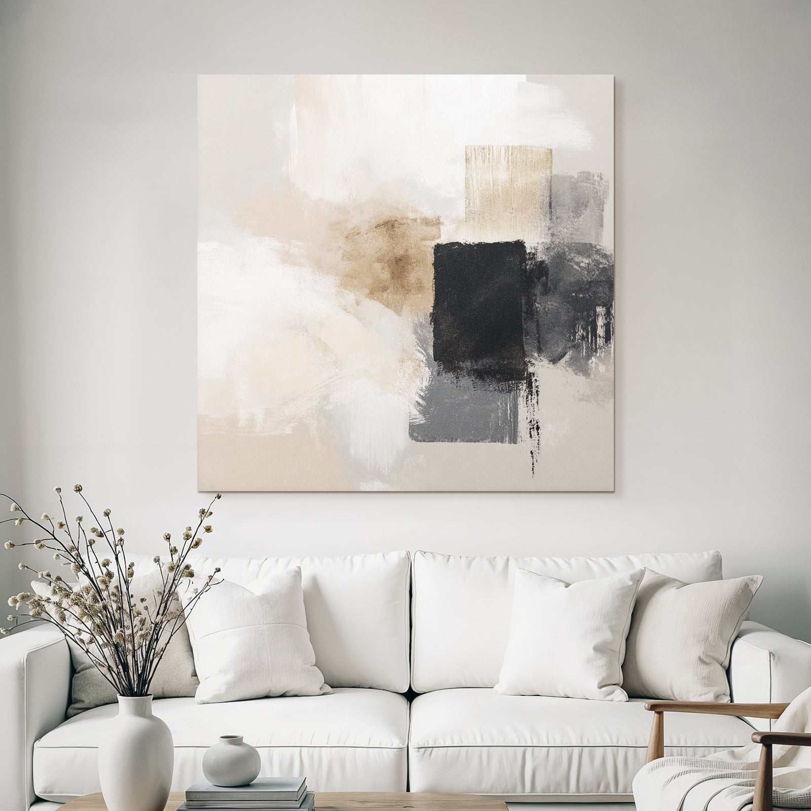 Abstract Art Soft Brush Strokes Neutral Colors Beige Black Gray