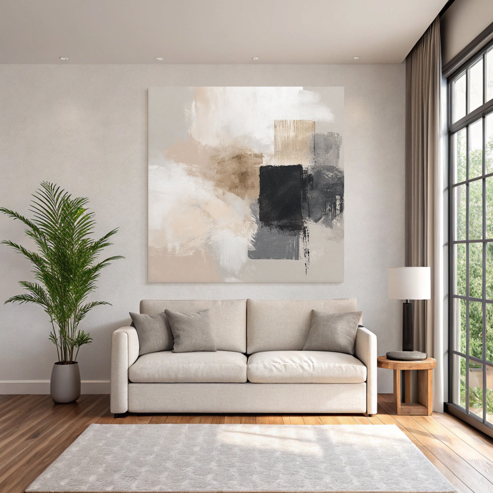 Abstract Art Soft Brush Strokes Neutral Colors Beige Black Gray